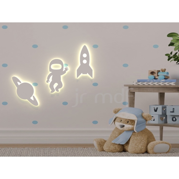 Kit 3 Luminosos Decorativos Planeta + Astronauta + Foguete