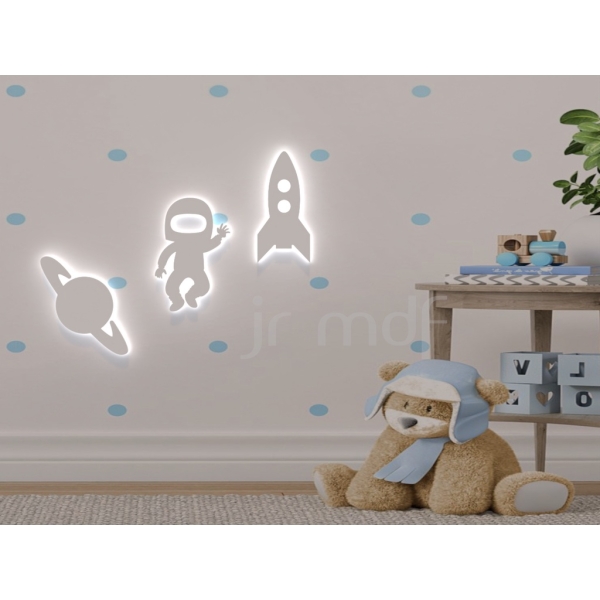 Kit 3 Luminosos Decorativos Planeta + Astronauta + Foguete - Imagem 2