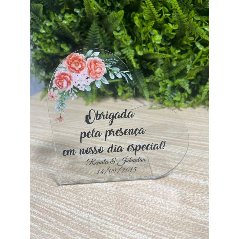 Centro de Mesa em Acrílico Personalizado Casamento 13x13 cm