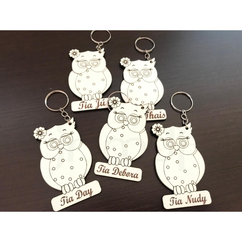 Chaveiro Corujinhas em MDF com Nome Personalizado