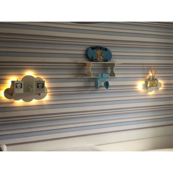 Kit 3 Nuvens com Prateleiras Luminárias em mdf - Imagem 2