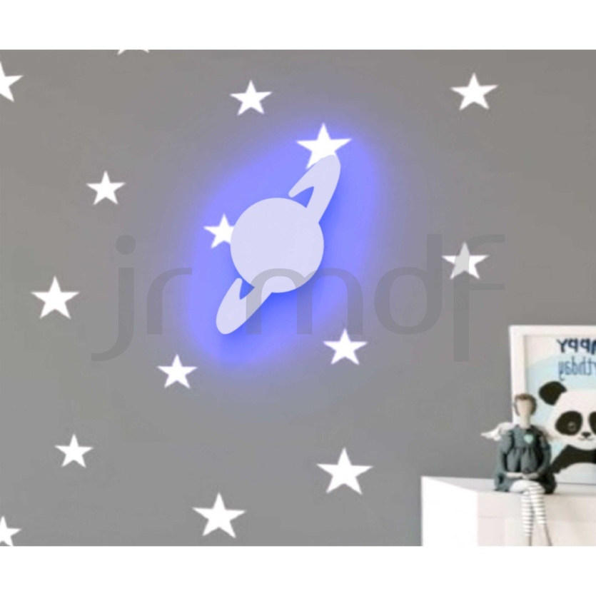 Luminária Planeta em MDF Decoração Infantil com LED
