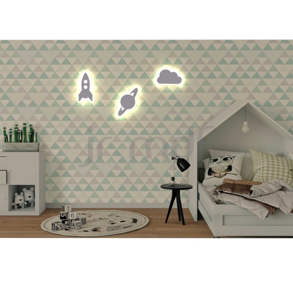 Kit Foguete + Nuvem + Planeta Led Branco Quente