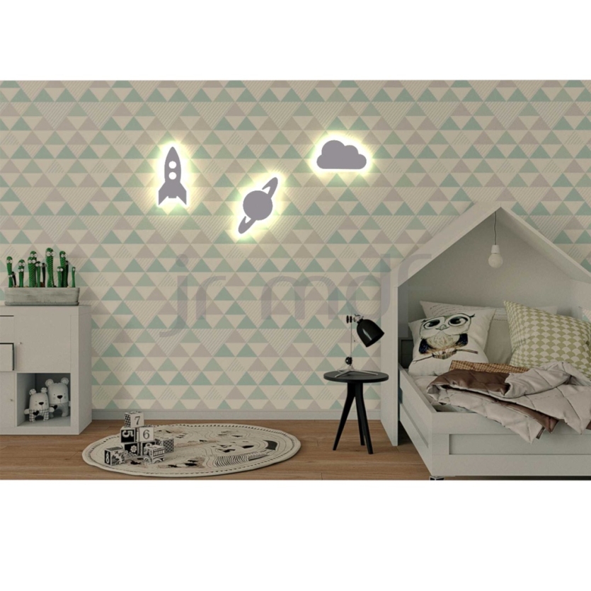 Kit Foguete + Nuvem + Planeta Led