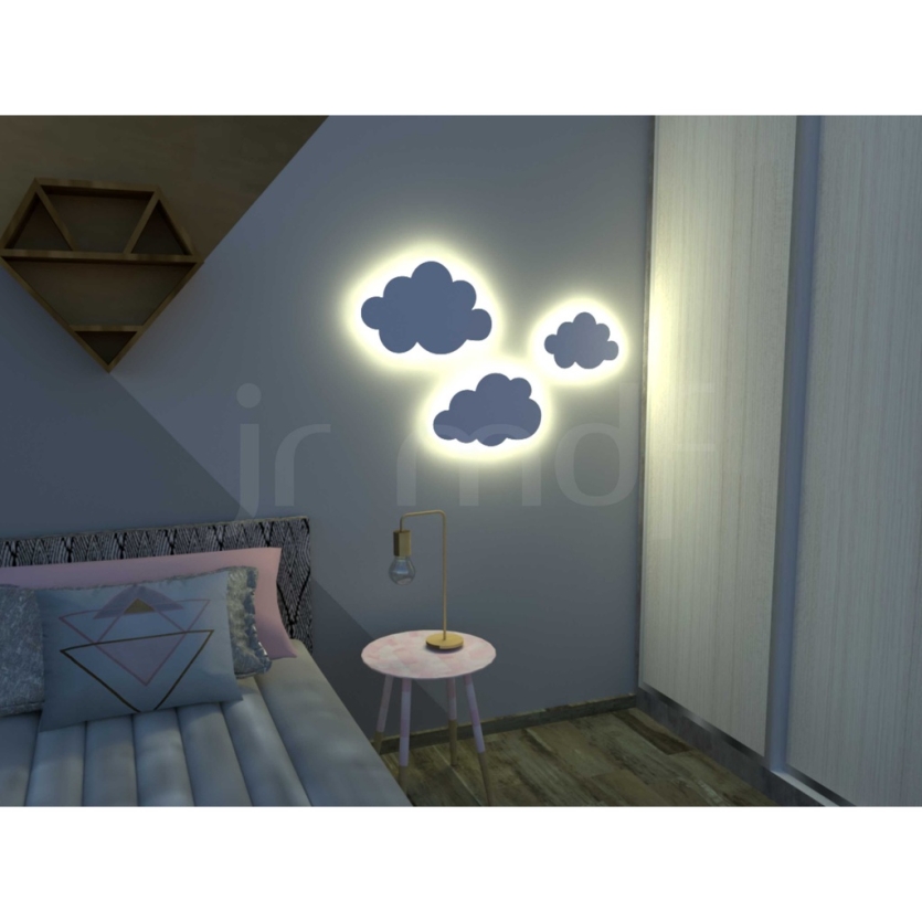 Kit 3 Luminárias Nuvens PMG Quarto de Bebê Led Sem Fio