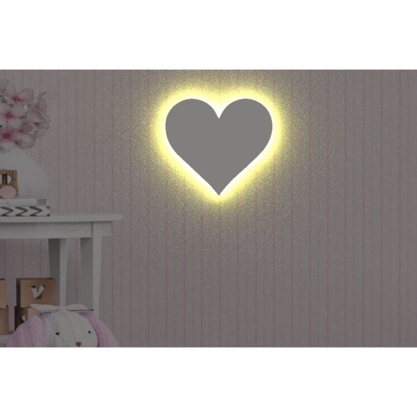 Coração Luminoso Decorativo sem fio para parede 30 x 35 cm