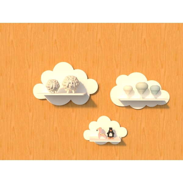 Trio De Nicho Prateleira Nuvem Mdf Decoração Quarto Do Bebê