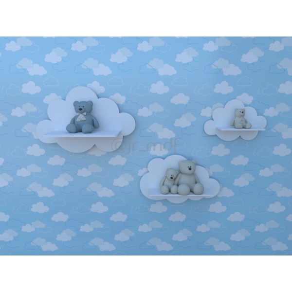 Trio De Nicho Prateleira Nuvem Mdf Decoração Quarto Do Bebê - Imagem 4