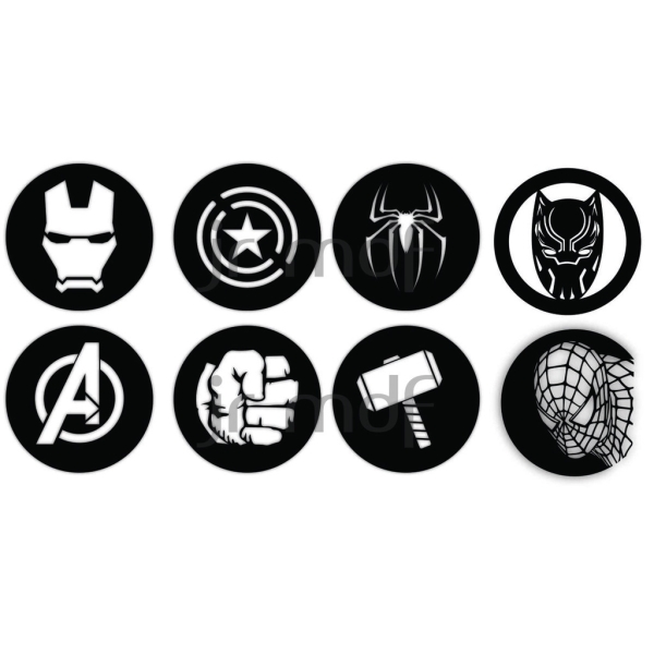 Quadros Decorativo 8 PEÇAS Vazado Kit Heróis Marvel 3mm MDF Preto Fosco