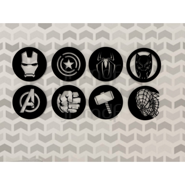Quadros Decorativo 8 PEÇAS Vazado Kit Heróis Marvel 3mm MDF Preto Fosco - Imagem 2