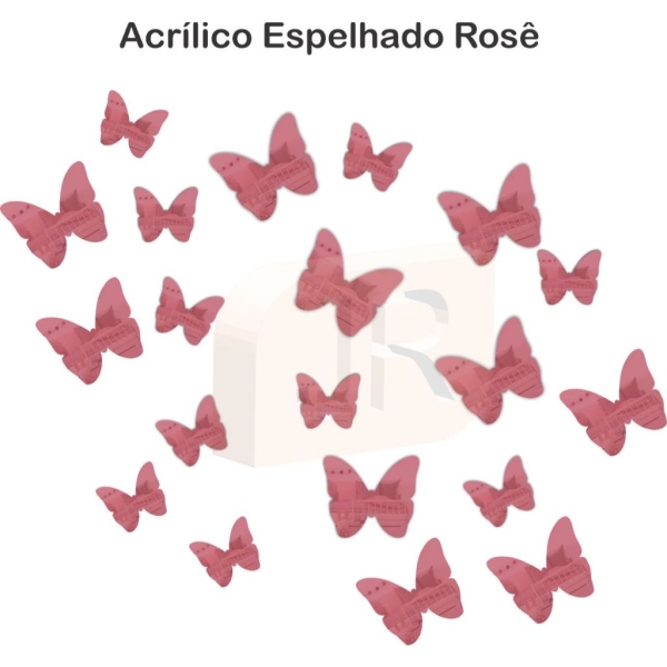 Kit 20 Borboletas Decorativas Acrílico Espelhado Rosê Gold - Imagem 2