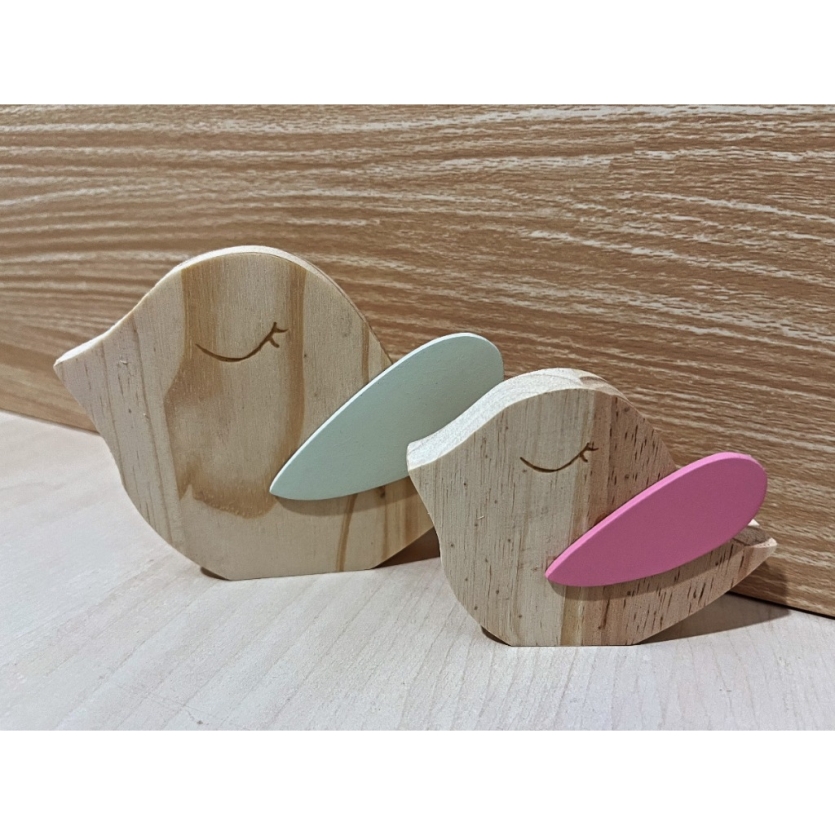 Par de Pássaros Decorativos em Pinus