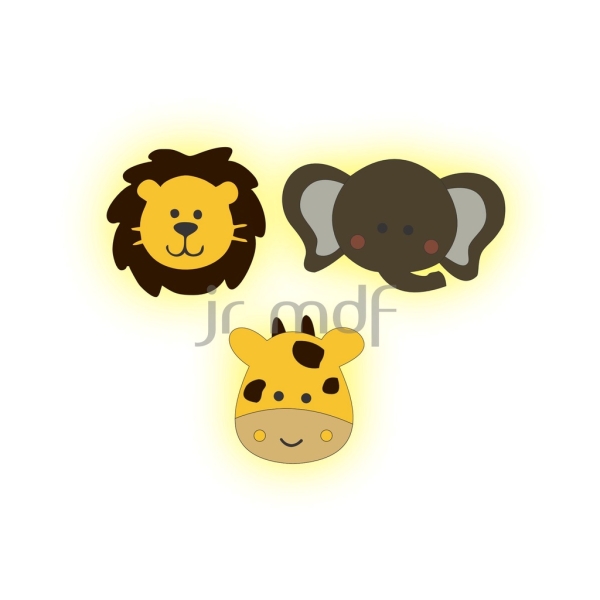 Kit 3 Luminosos Decorativos Safari Animais Kids
