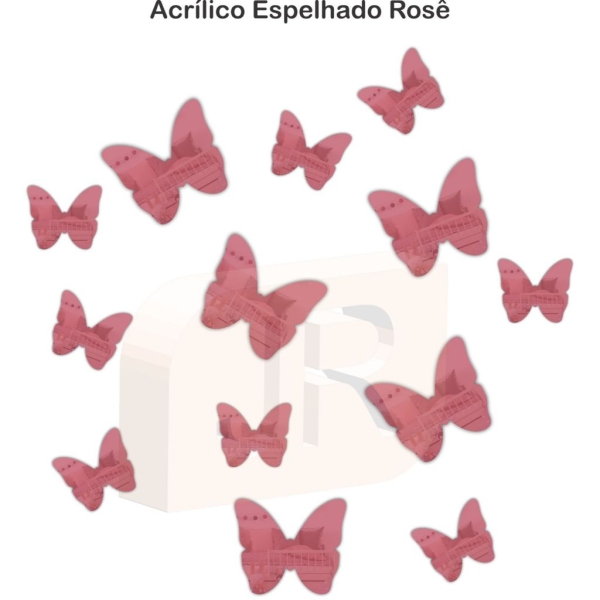 Kit 13 Borboletas Decorativas Acrílico Espelhado Rosê Gold - Imagem 3
