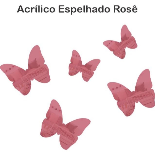 Kit 5 Borboletas Decorativas Acrílico Espelhado Rosê Gold - Imagem 2