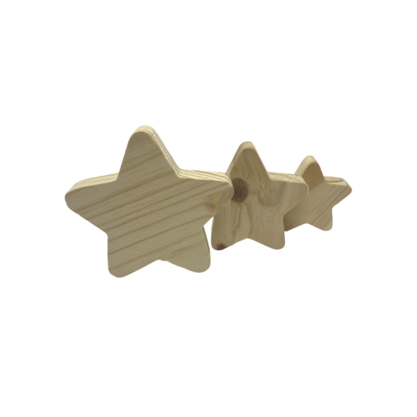 Kit 3 Estrelas Madeira Pinus Decorativas Quarto Infantil