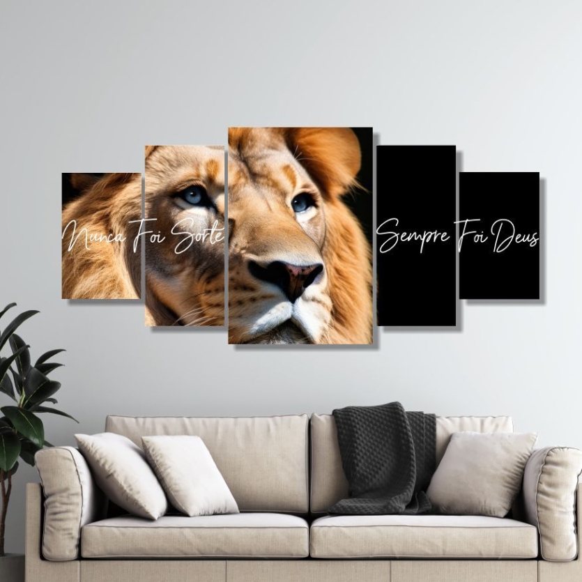 Quadro Decorativo Mosaico Leão de Juda Nunca Foi Sorte Sempre Foi Deus Sala Quarto