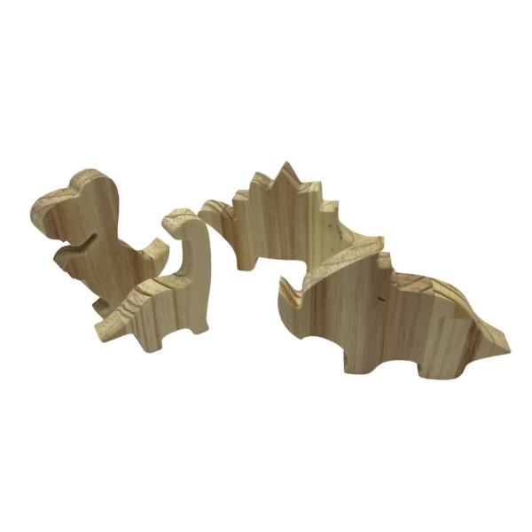 Kit com 4 Dinossauros Decorativos em Madeira Pinus