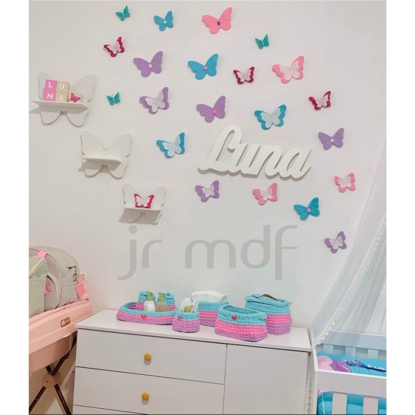 Kit Nome luminoso + 3 Borboletas com Prateleiras - Imagem 3