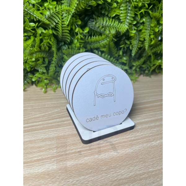 Porta Copos MDF Branco Flork com Frases Engraçadas 8 cm - Imagem 8