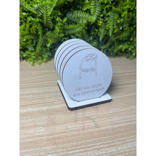 Porta Copos MDF Branco Flork com Frases Engraçadas 8 cm - Imagem 9