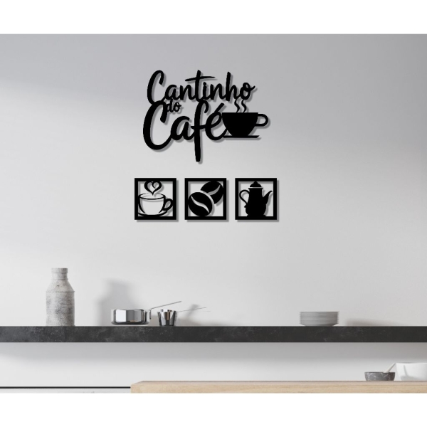 Kit Cantinho do Café 4 Peças 30cm Decoração Cozinha C/Dupla Face