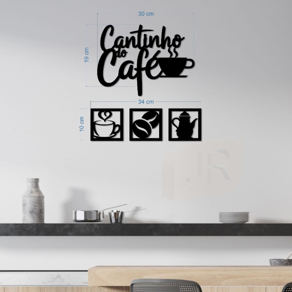 Kit Cantinho do Café 4 Peças 30cm Decoração Cozinha C/Dupla Face - Imagem 2