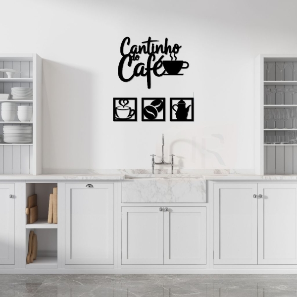 Kit Cantinho do Café 4 Peças 30cm Decoração Cozinha C/Dupla Face - Imagem 3