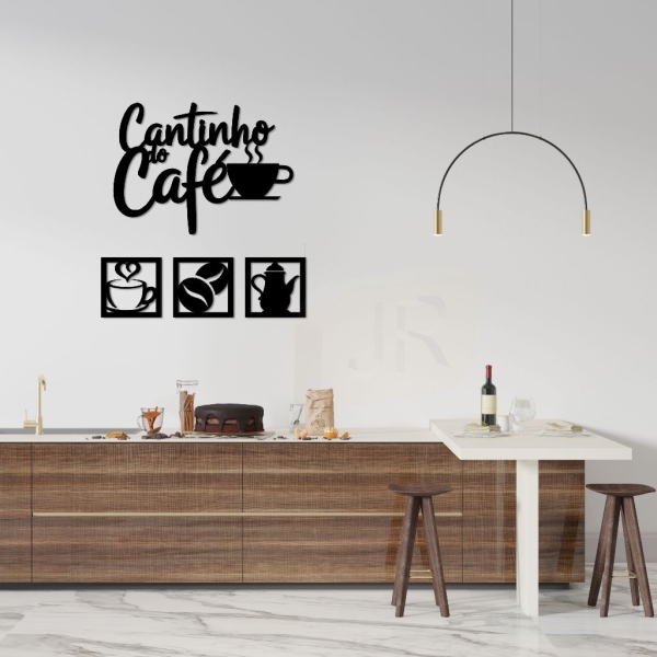 Kit Cantinho do Café 4 Peças 30cm Decoração Cozinha C/Dupla Face - Imagem 4