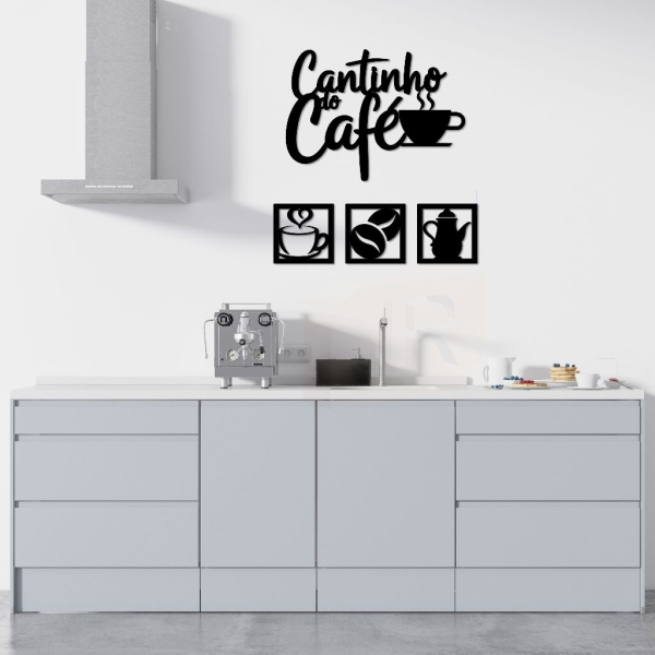 Kit Cantinho do Café 4 Peças 30cm Decoração Cozinha C/Dupla Face - Imagem 5