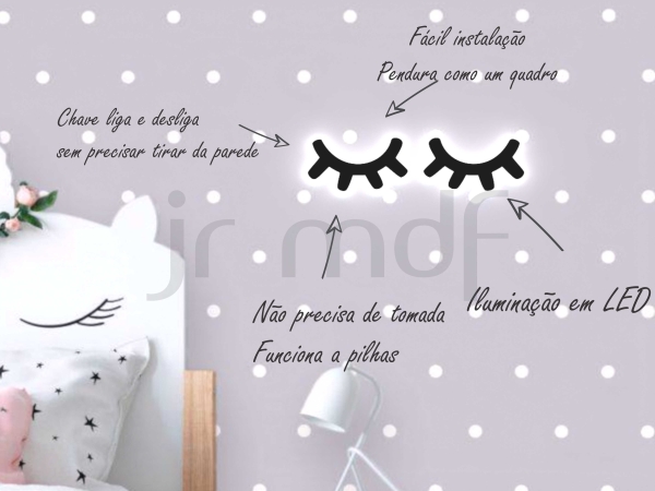Par Cílios Luminoso em MDF com LED - Imagem 4
