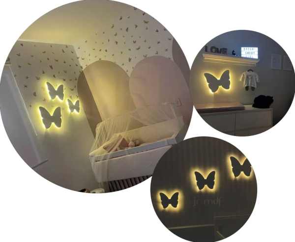 Trio Borboletas Luminosas Decorativas Parede