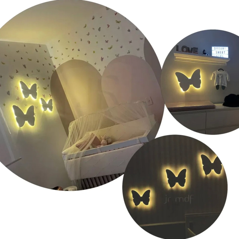 Trio Borboletas Luminosas Decorativas Parede