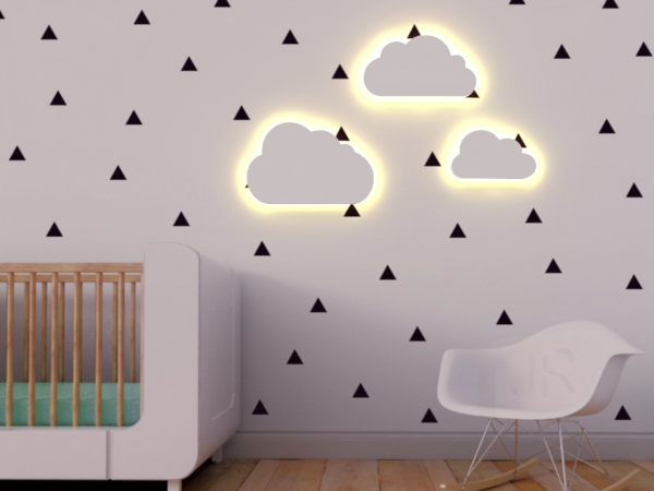 3 Luminárias de Parede Nuvem PMG Quarto de Bebê Led Sem Fio