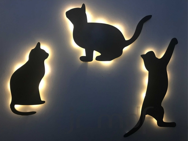 Gatos Luminosos De Parede Sem Fio Personalizados Vários Modelos