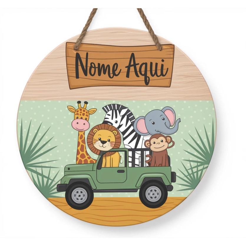 Enfeite Porta Maternidade Safari Nome Personalizado