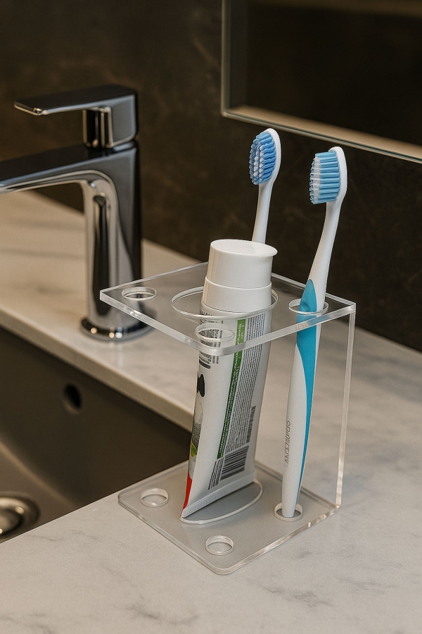 Porta Escova de Dentes Acrílico Cristal Suporte Organizador para Banheiro