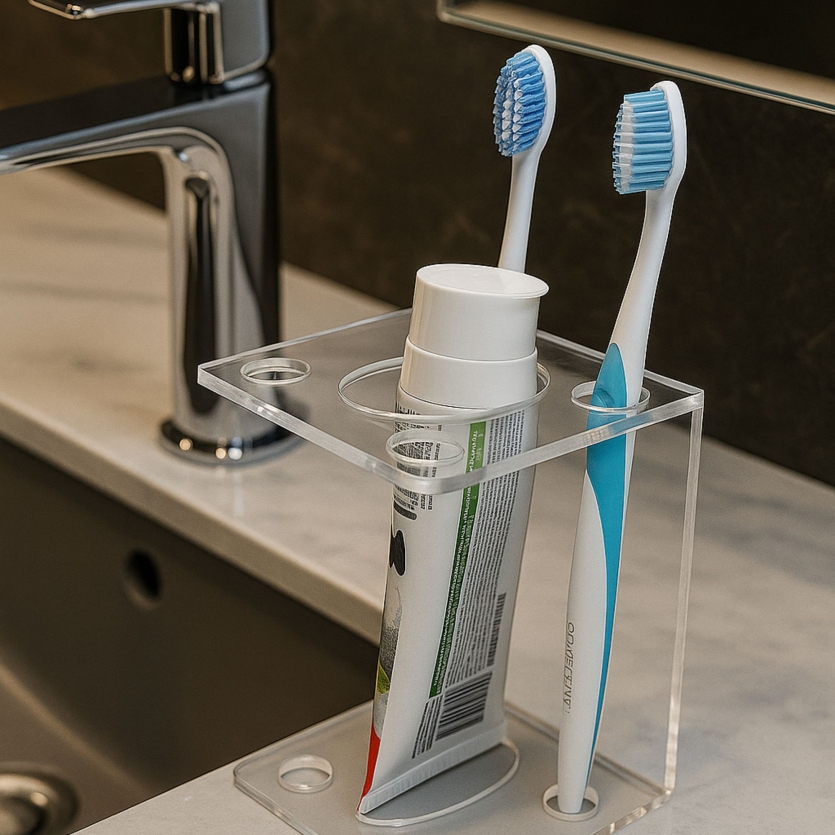 Porta Escova de Dentes Acrílico Cristal Suporte Organizador para Banheiro