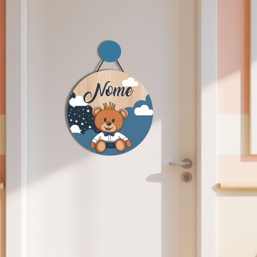 Enfeite Porta Maternidade Ursinho Príncipe Infantil Com Nome Personalizado