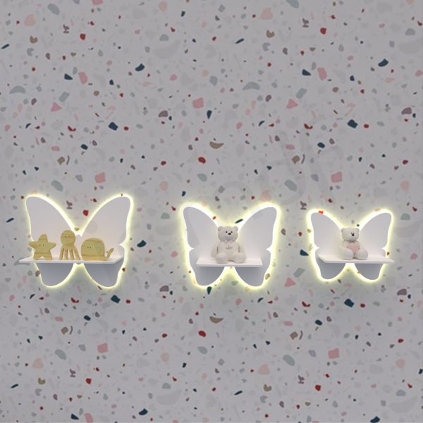Trio Borboletas PMG Com Prateleira Luminosa de Led Sem Fio - Imagem 3