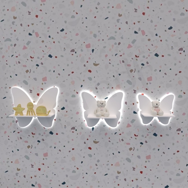Trio Borboletas PMG Com Prateleira Luminosa de Led Sem Fio - Imagem 9