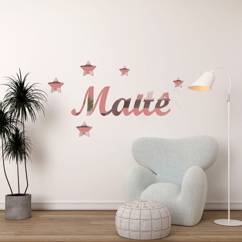 Kit Nome com Estrelas Acrílico Espelhado Decorativas de Parede