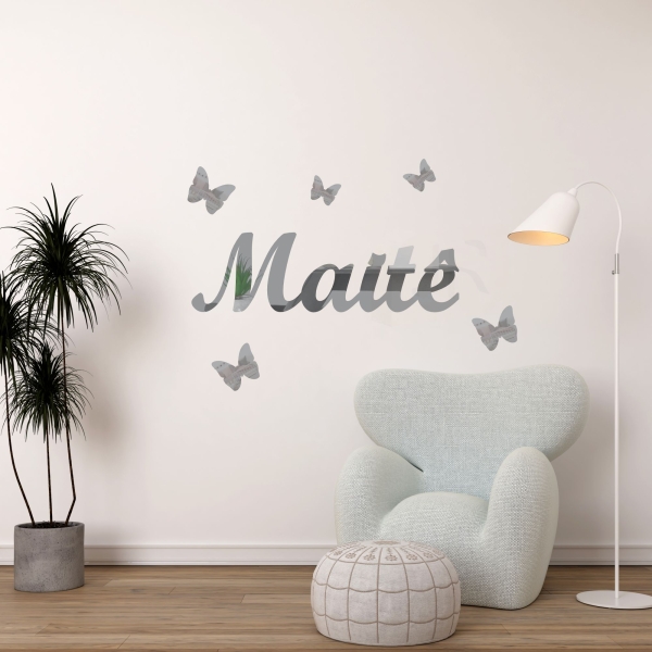 Kit Nome Acrílico Espelhado COM 5 borboletas Decorativas de Parede - Imagem 5