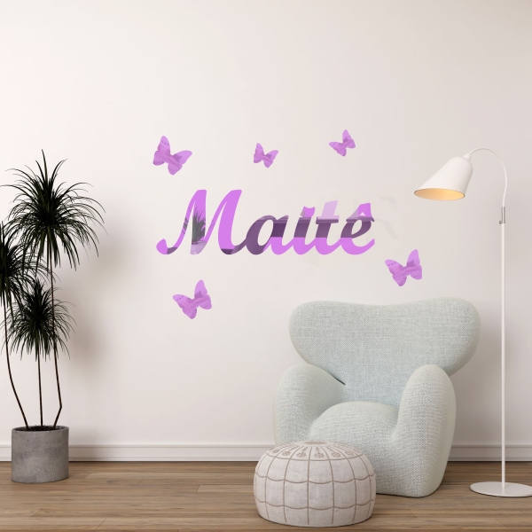 Kit Nome Acrílico Espelhado COM 5 borboletas Decorativas de Parede - Imagem 4