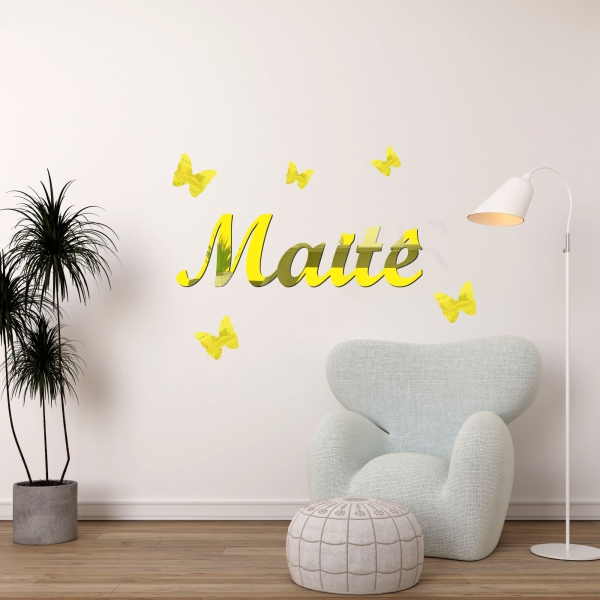 Kit Nome Acrílico Espelhado COM 5 borboletas Decorativas de Parede - Imagem 3