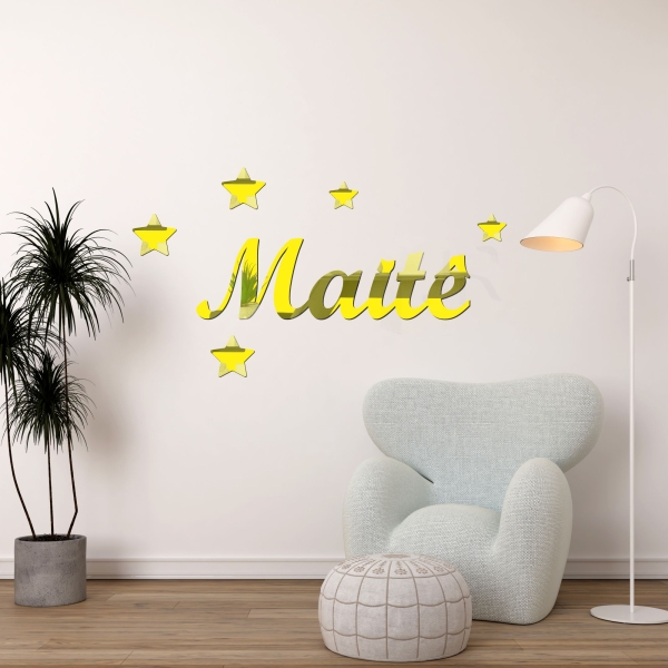 Kit Nome com Estrelas Acrílico Espelhado Decorativas de Parede - Imagem 2