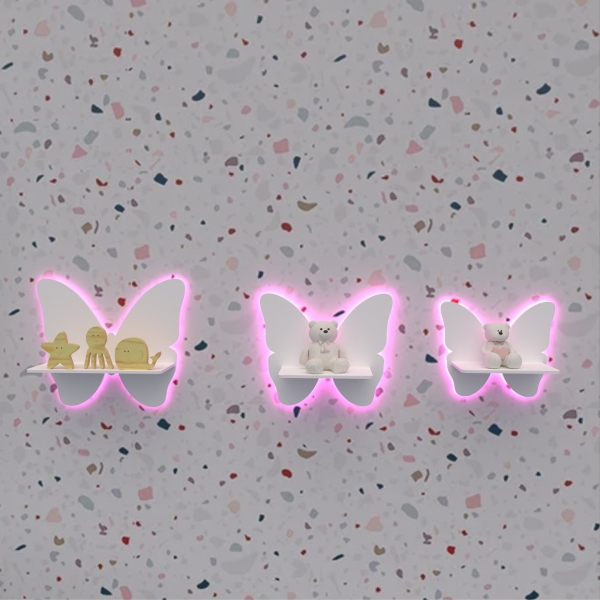 Trio Borboletas PMG Com Prateleira Luminosa de Led Sem Fio - Imagem 5