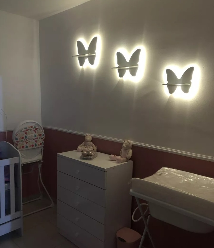 Trio Borboletas PMG Com Prateleiras Luminosa de Led Sem Fio